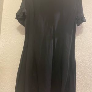 Zara TRF Solid Black Button Front Ruffle Sleeve Sheath Dress.